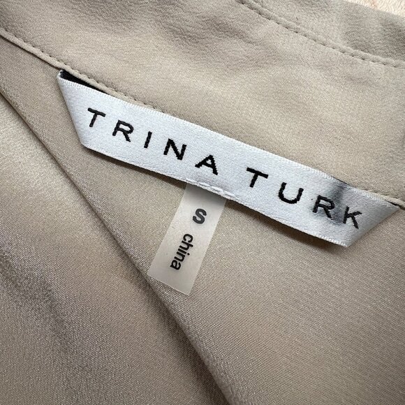 Trina Turk Helinda Silk Tie-Front Blouse Beige Tan Long Sleeve Size Small - Picture 9 of 12